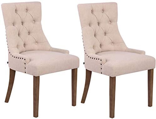 CLP 2er Set Esszimmerstuhl Aberdeen Mit Hochwertiger Polsterung Und Stoffbezug I 2X Polsterstuhl Mit Kautschukholz Gestell I Sitzhöhe Von 50 cm, Farbe:Creme, Gestell Farbe:antik-hell