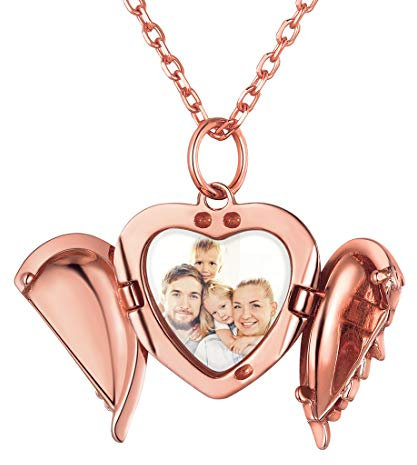 ChicSilver Femme Collier en Argent 925 Médaillon Porte Photo Prénom Personnalisé Collier Coeur en Rose Or Pendentif Photo Gravé Bijoux pour Dames Filles avec Chaîne Rose Gold 16+2 (40+5cm)