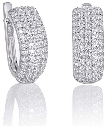 Namana Pavé Silber-Creolen für Damen. 925 Sterling Silber Creolen für Frauen mit Zirkonia Edelsteinen. Huggie Ohrringe in Sterlingsilber mit Geschenkbox