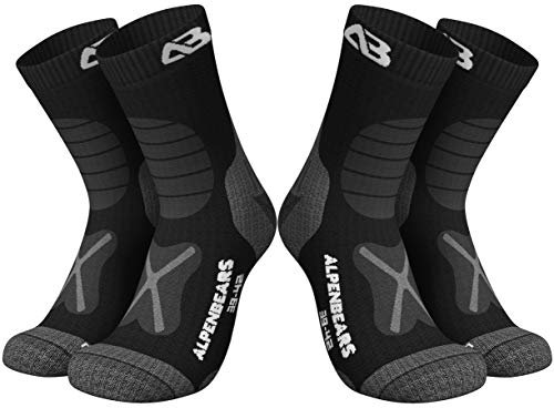 Premium Wandersocken aus Merino Wolle - [2 Paar] - Profi Trekkingsocken zum Wandern - Outdoor Socken für Damen, Herren & Kinder - Warme Merino Wandersocken - Funktionssocken (Schwarz, 43-48)