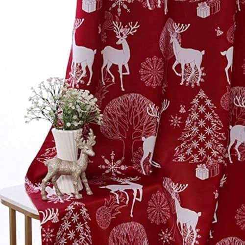 LORDTEX Weihnachtsvorhänge mit Hirsch- und Schnee-Druck für Wohnzimmer und Schlafzimmer, wärmeisoliert, Verdunkelungsvorhänge, Burgunderrot, 2 Stück Vorhang Paneele