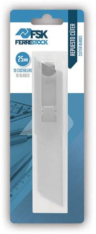 Ferrestock FSKTWR025B Blister avec distributeur de 10 lames de rechange pour cutter de 25 mm, affûtage de précision pour couper de manière propre et professionnelle tout matériau
