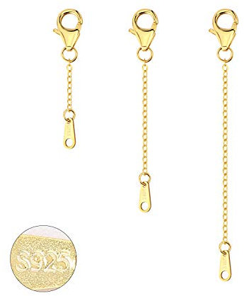 Gold Necklace Extenders, ALEXCRAFT Solid Goldplated Necklace Extension, Choker Extenders for Necklace Bracelet Anklet Jewelry Extender Chain, 925 Sterling Silver Gold Extension Chains(1/2/3 inch)