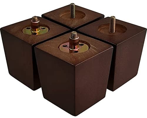 GOSCHE Wood Sofa Legs Set of 4, Square Brown 7.6cm Furniture Legs Wooden, Wood Cabinets Feet with Mounting Plate, Screws, Anti-Slip Mats for Sofa bed Coffee Table Chair Cupboard Nightstand