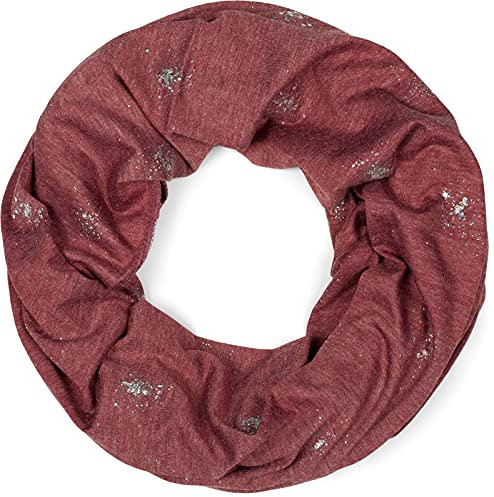 styleBREAKER Damen Loop Schal mit Glitzer und Pailletten Punkte, Schlauchschal, Tuch 01017075, Farbe:Bordeaux-Rot meliert