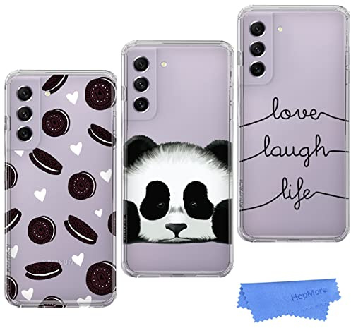 HopMore 3 Hüllen für Samsung Galaxy S21 FE 5G Silikon Hülle Transparent mit Motiv Schutzhülle Durchsichtig Muster Samsung S21 FE 5G Handyhüllen Dünn Case Silikonhülle Cover - Keks Panda Lächeln