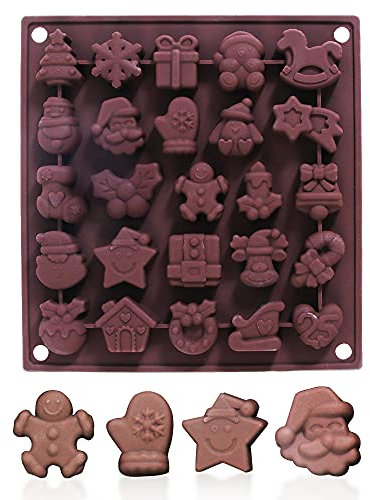 1 lot de moules à chocolat en silicone en forme de sapin de Noël, de Père Noël, moules à gelée, moules à gâteaux pour décoration de gâteaux, décorations de Noël, décorations en chocolat (25 cavités)