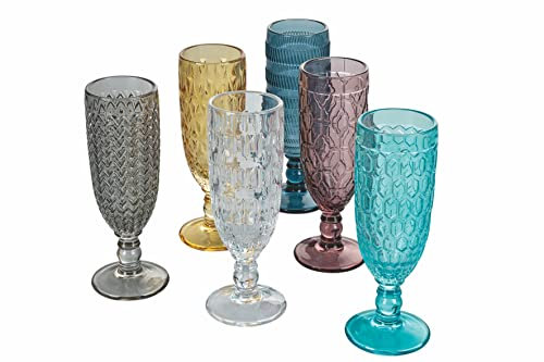 Villa d'Este Home Tivoli Juego de 6 copas de cristal de colores, 160 ml, Geometrie
