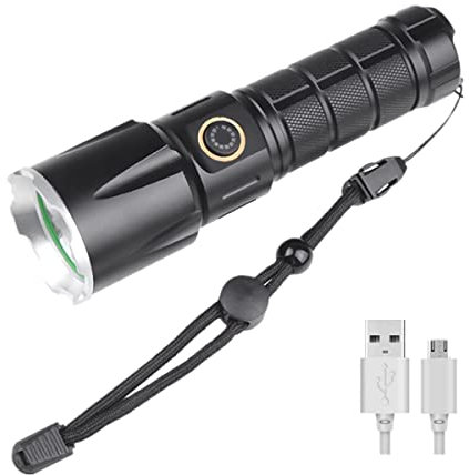 Linterna Táctica Recargable, 8000 Lúmenes Potente Antorcha Militar, 5 Modos de Iluminación, Impermeable IPX5 Linterna LED Superbrillantes para Camping, Senderismo, Emergencia, 18650 Batería Incluida