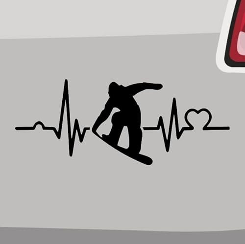 Herzschlag Snowboard Aufkleber - 6 Größen, 21 Farben - Fun Winter Halfpipe 360 Spaß - Made in Germany - Stickerfreaks - ORACAL - Schwarz