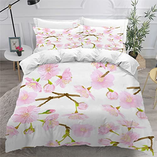 ZLKEJI Bettwäsche 135x200 cm Kinder Jungen Mädchen Bettwäsche Set Blumen japanische Kirschblüten Bettbezug Set mit 2 Kissenbezüge 80 x80 cm Bettwäsche Set 4 Teilig Flauschig Bettwäsche