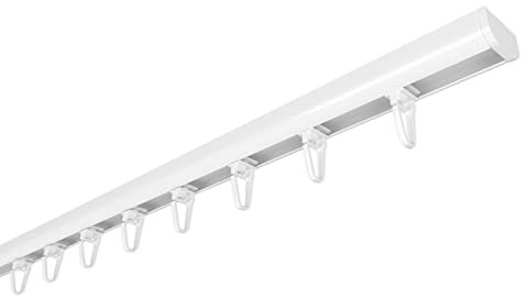 Home-Vision Gardinenschiene Vorhangschiene Schienen Weiß 1-läufig(Serie Z, mit Faltenlegehaken, 140cm) Aluminium, Inkl. Befestigungsmaterial, für Schiebevorhang
