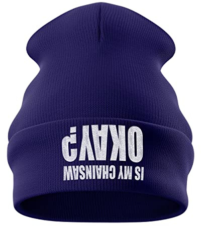 Purple Print House is My Chainsaw Okay Beanie Hat Men - Funny Tree Surgeon Birthday Gift for Him - Tree Surgery Arborist