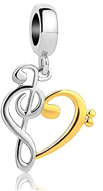 LSxAB Breloque note de musique pour les amateurs de musique compatible avec les bracelets à breloques Pandora, Cuivre, Pas de gemme