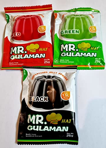 Pack of 3 Mr. Gulaman Unflavoured Jelly Powder Made from Seaweed Extract Green Red Black Gulaman 25g
