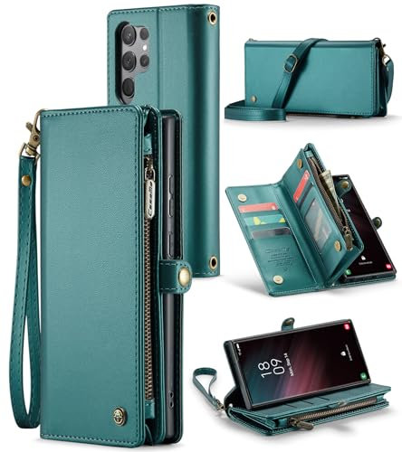 ASAPDOS Schutzhülle für Samsung Galaxy S23 Ultra, Retro-Stil, Wildleder, PU-Leder, Handgelenk-Klapphülle mit Magnetverschluss, RFID-Blockierung, Kartenhalter und Ständer, für Damen und Herren,