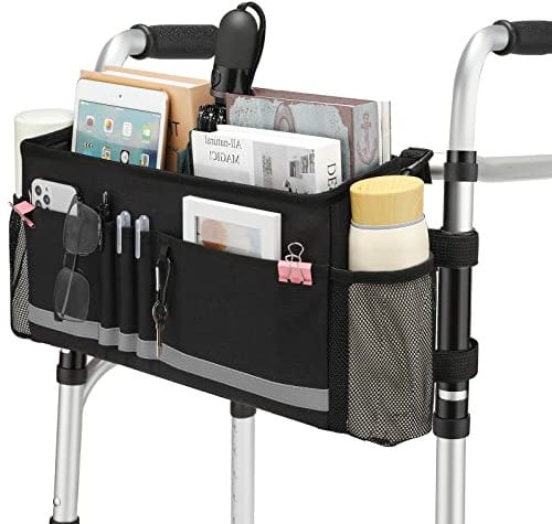 EXLIFBAG Walker Basket, Folding Walker Bag with Cup Holder, Walker Accessories for Seniors, Black