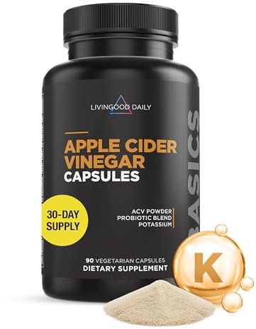 Livingood Daily Apple Cider Vinegar Capsules with The Mother, 1500mg ACV with Probiotic Blend and Potassium - Healthy Gut, Digestion, Appetite, & Weight - No Sugar, Vegan - 90 Caps