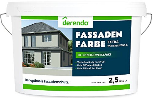 derendo Fassadenfarbe grün 2,5l mit EXTRA hohem Wetterschutz, matte silikonharzverstärkte Fassaden Farbe, hohe Deckkraft und gute Füllkraft bei kleinen Rissen (Kaperngrün)