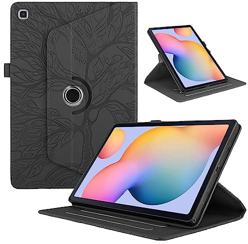 TEDTIKJT Funda para Samsung Galaxy Tab S6 Lite 10.4 Funda Cover 2024/2022 SM-P610 P613 P615 P619 P620 PU Cuero Tabletas Protectora Case 360°Carcasa Giratoria de ángulo Múltiple Funda,Negro Árboles