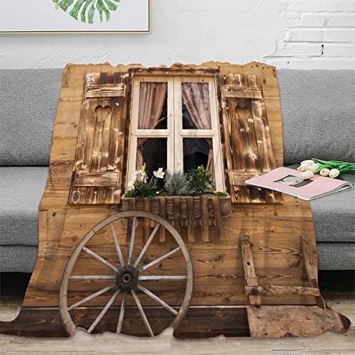 FJAUOQ Altes Holzhaus, personalisierte Überwurfdecke, Vintage, Wilder Westen, typisches Hausrad, antike Kunst, modische Decken für Sofa, Stuhl, Bett, Büro, 100 x 130 cm