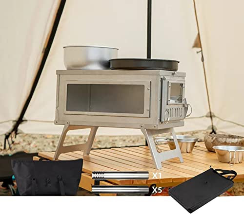 Campingkocher für heiße Zelte, Unterstand - 304 Edelstahl Holzofen mit Edelstahl Wandkaminrohren für Camping Heizung und Kochen
