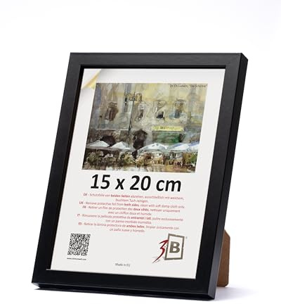 3-B Bilderrahmen MEGA - Schwarz - 15x20 cm - Holzrahmen, Fotorahmen, Portraitrahmen mit Acrylglas