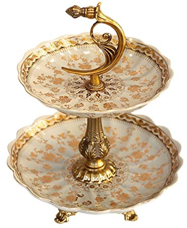 Fruit Bowls Fruit Plate Nouveau Chinois rétro Fait à la Main en céramique Plat de Fruits Maison Salon Restaurant Bureau Double Couche Bol de Fruits Assiette de Bonbons Fruit Basket