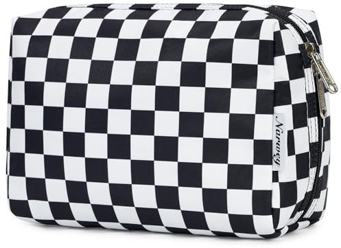 Narwey Make up Tasche Damen Schminktasche Kosmetiktasche Kulturtasche Damen Kulturbeutel, Makeup Tasche Makeup Bag (Gitter Schwarz, Groß)