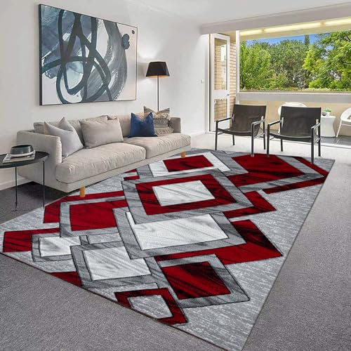 PHP Extra Large Area Rugs 200 x 290 cm Bedroom Rug Thick Soft Solid Modern Washable Durable Square Rug Living Room Large Mats - Red
