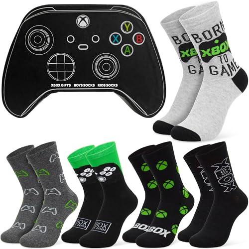 Xbox Chaussettes Garçon, Lot de 5 Chaussettes Enfant et Ado pour École Sport, Cadeau Gamer, Accessoires Gaming Confortables