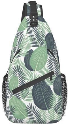 Rucksack Grüne Tropische Blätter Sling Rucksack Polyester Tagesrucksack Unisex Sling Rucksuck Für Wandern, Reisen, Arbeit