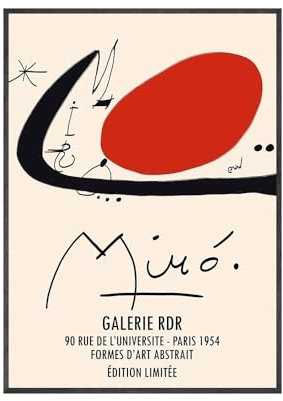 GYTRI CGFHJ Joan Miro Rotes Sonnenmuster Teller Poster Abstrakte Wandkunst Joan Miro Leinwandgemälde Schwarze Linie Beige Drucke für Wohnkultur Bild 40x60cm Kein Rahmen