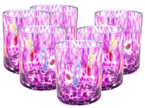 MurArt Verres de Murano Lot de 6 verres de 400 ml Collection Tower en verre soufflé à la main en fabrication artisanale Made in Italy (Améthyste, verre 6 pièces)