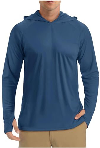 Men's UPF 50+ Sun Protection Performance Lightweight Hiking Hoodies Thin Breathable Tops Outdoor Long Sleeve T-Shirt UV Quick Dry Outdoor Hoodies Top