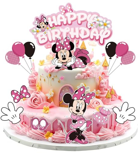 Ctxtqtdt Minie Mouse Tortendeko Nicht Essbare Kinder, Kuchen Deko | Cake Topper aus Papier Jungen Mädchen, Happy Birthday Topper, Geburtstag Party Supplies