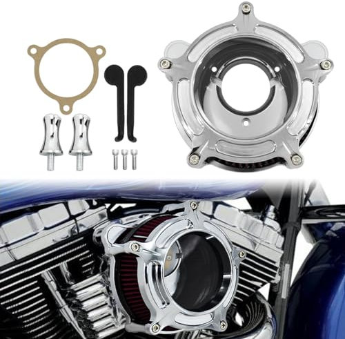 HCmotorku Filtro aria per moto, filtro dell'aria per moto Harley Softail 2016-2017 Touring Trike 2008-2016, cromato + rosso