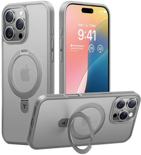 TORRAS Ostand Q1 Weltneuheit für iPhone 16 Pro Max Hülle für MagSafe (Unsichtbarer Ständer, Nr.1 Magnetkraft,Umfassender Militärischer Schutz) Handyhülle iPhone 16 Pro Max Case All-in-One Grau