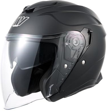 MY Jethelm Rollerhelm mit Sonnenblende,ECE22.06 Zertifizierter,Komfort-Innenfutter Komplett Herausnehmbar,Motorradhelm Mofa Vespa Helm für Herren und Damen,Modell MY-835 (Mattschwarz, XL)