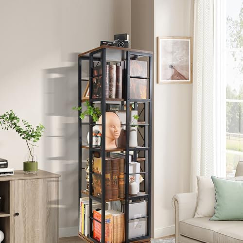 houcheyai Bücherregal Drehbar 5 Etagen, Drehbares Bücherregal, Bücherregal Drehbar Schwarz, Swivel Bookcase, Drehbares Bücherregal Holz, 360° Drehbares Bücherregal, Holz und Metall