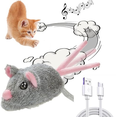 Suhaco Cat Toys for Indoor Cats Adult Automatic Moving Interactive Turbo Tail Squeaky Mouse Kitten Toy(Grey)