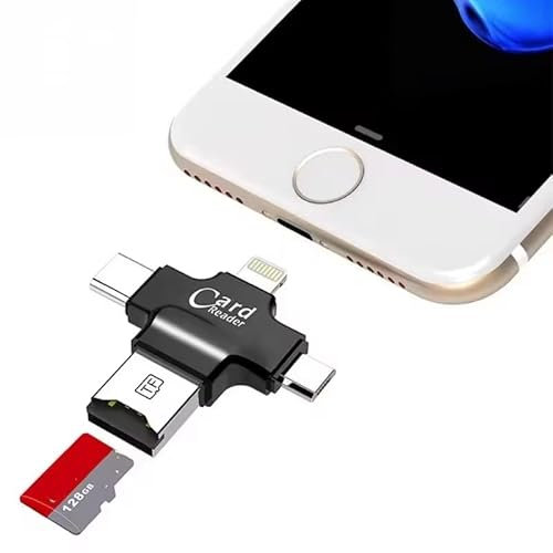 4-in-1 SD Card Reader for iPhone/iPad/Android/Mac/Computer/Camera/Laptop/PC/Cellphone Multi-purpose Universal Micro External Memory Adapter for TF Card 4in1 (Black)