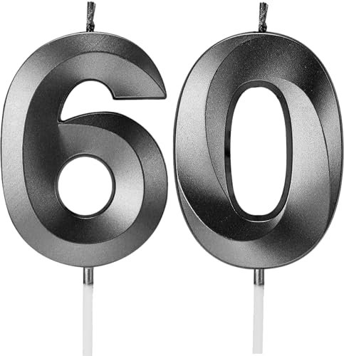 Birthday Candles Number Candles Age Year for Cakes Happy Birthday 3D Designed Wedding Anniversary Party Cake Topper Decorations (Black, 60)