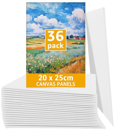 Juego de 36 lienzos para pintar, 20 x 25 cm, lienzo de cartón para pintar, lienzo blanco sobre bastidor, lienzo pequeño, para óleo, acrílico, acuarela, pintura al óleo