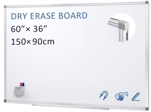 Whiteboard 150 x 90 cm, Magnettafel mit Dickem Alurahmen | Kratzfest & Trocken Abwischbar | Magnetwand Groß für Wandmontage | Magnetic Board für Büro, Homeoffice, Schule, Lager & Besprechungsräume