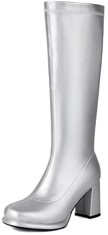 Diuniarza Donna Knee High Block Stivali Alti Senza Chiusura Inverno Stivali Alti Colourful Classico Comodo Stivali Alti Festa Argento Numero 35 EU