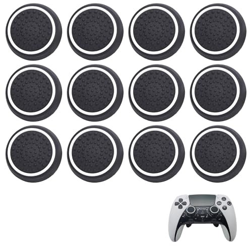 12Pezzi Cappucci per Joystick Grip,Joystick di Ricambio in Silicone,Copertura Tappi Thumbstick,Accessorio da Gioco Nero,Per PS5,PS4,Xbox 360 e Altri Controller