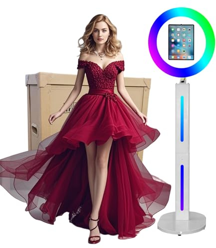 PAAFNN Portable Photo Booth Compatible with IPad Photo Booth with APP Control,Remote Control,iPad Photo Booth Stand Machine for iPad with Honeycomb Box (White, Photo Booth)