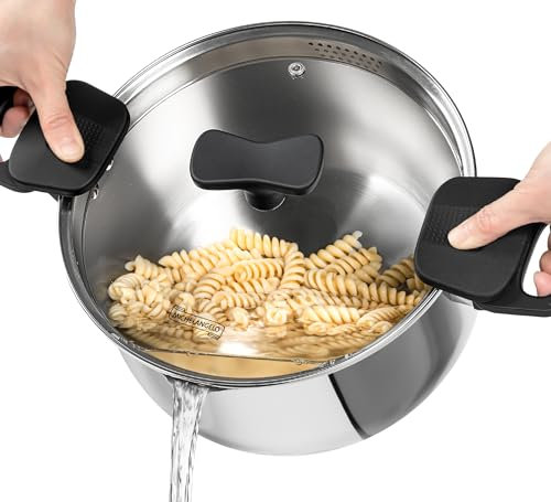 MICHELANGELO Stainless Steel Pasta Pot with Strainer Lid - Pasta Cooker | 6 Quart Induction Pot with Lid, 6 Qt Spaghetti Pot with Strainer Lid