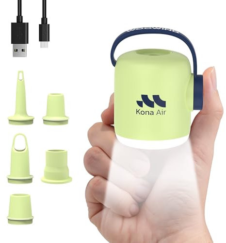 Woowind Kona Air Pompa Elettrica Per Materasso Gonfiabile, mini pompa ad aria per gonfiabili, portata 200 L/min, gonfia/sgonfia letti, galleggianti, tende, con luce LED di 10 ore (V05-green)